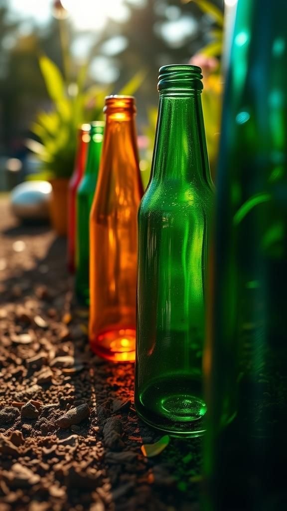 Coloured glass bottle border for whimsical beds