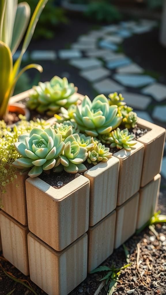 Concrete block pocket garden, quiet and sturdy
