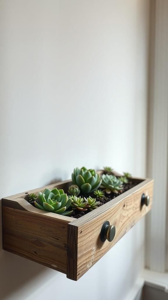 Repurposed drawer succulent shelf with charm