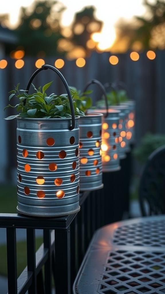 Tin can herb lanterns that catch evening glow