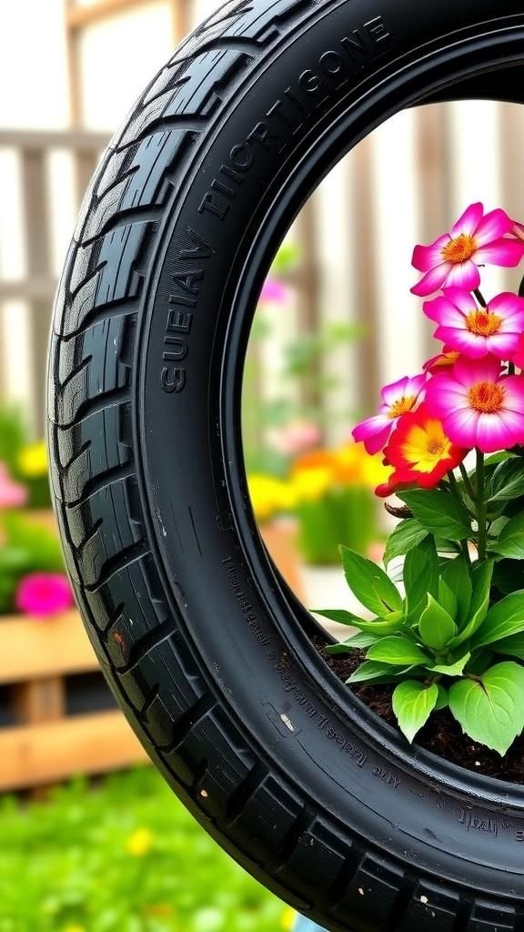 Upcycled tire raised bed — bold and cozy