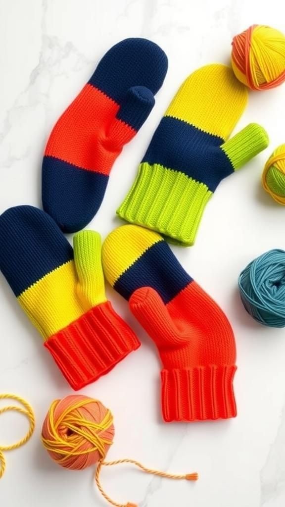 Colorblock mittens with bold contrasting panels