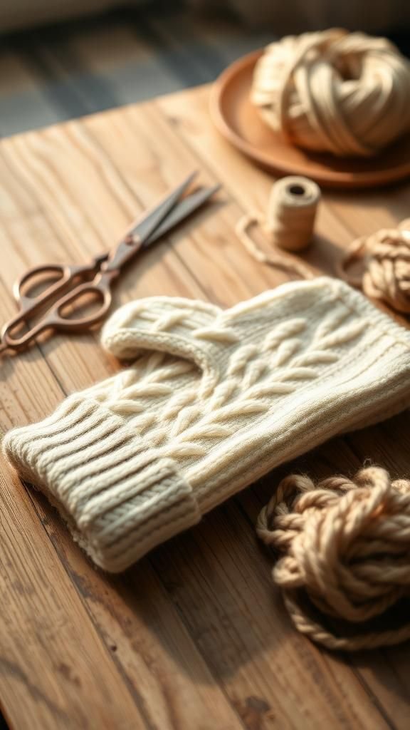 Cozy cable-knit mitten from sweater sleeve