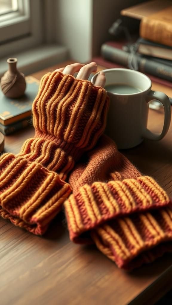 Fingerless wrist warmers crafted from sweater cuffs