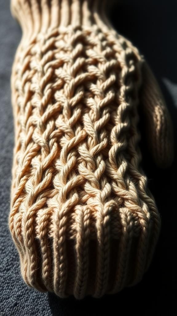Lattice-knit mitten using sweater rib detail