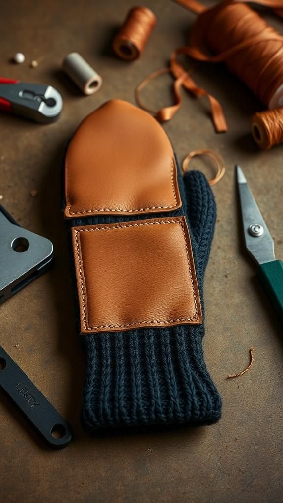 Mitten with leather palm reinforcement patch