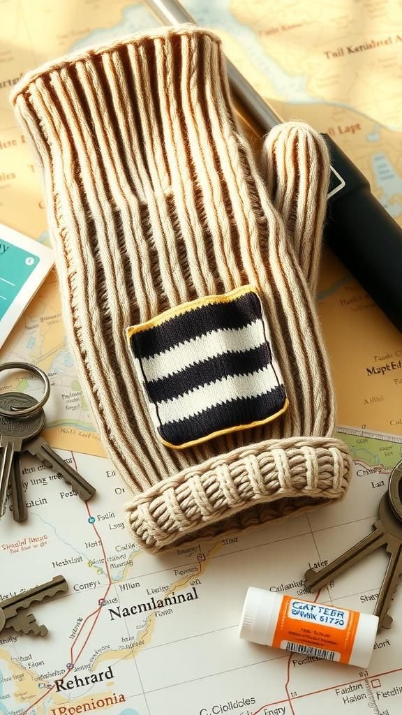 Mitten with reclaimed sweater pocket for small items
