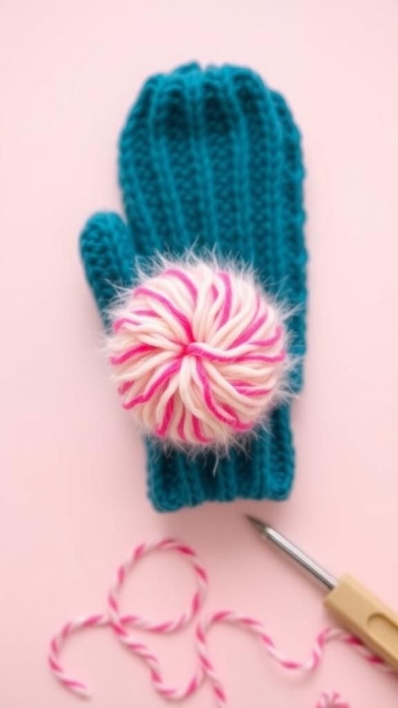 Playful pom-pom mitten with sweater scraps