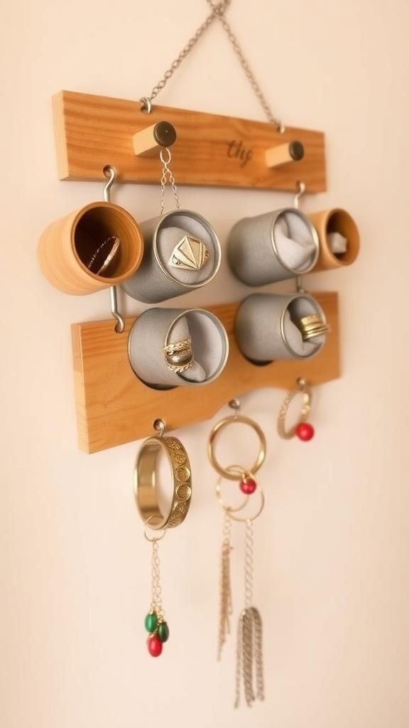 Peg-and-can jewelry organizer with soft liners