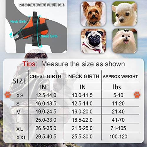 Bolux Reflective No Pull Dog Harness size chart