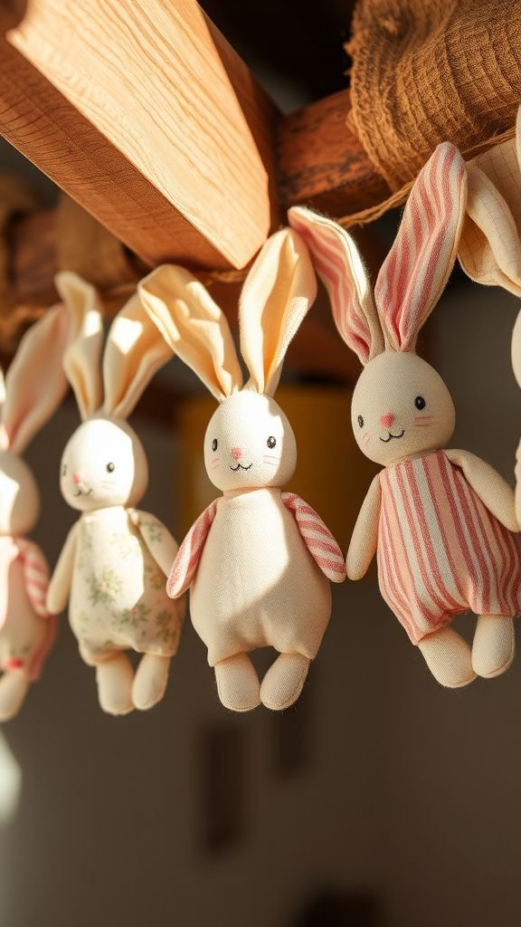 Fabric scrap bunnies with mismatched charm