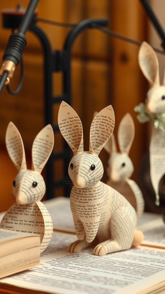 Old book page bunnies with printed texture