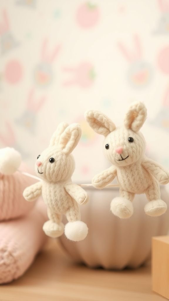 Pompom rabbits with fluffy tails and ears