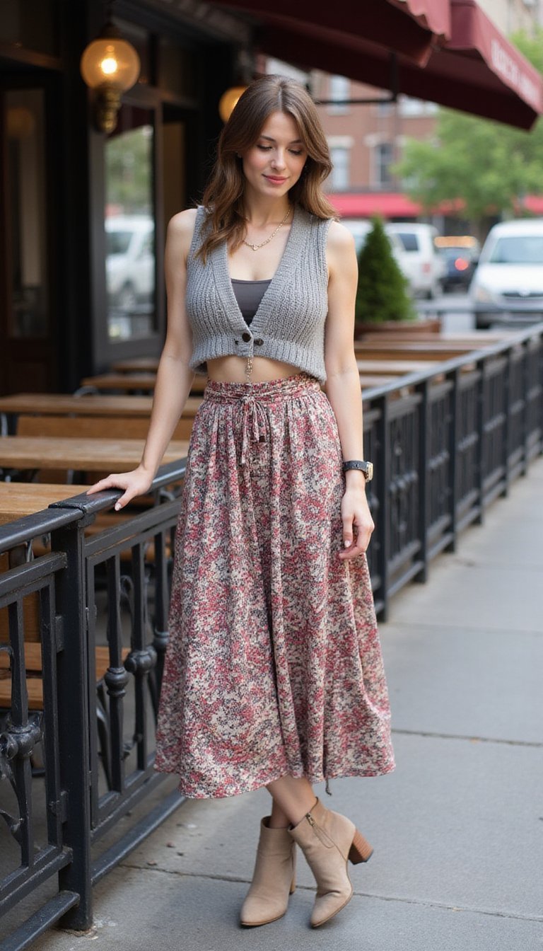 Knit Vest Layered Over Dress