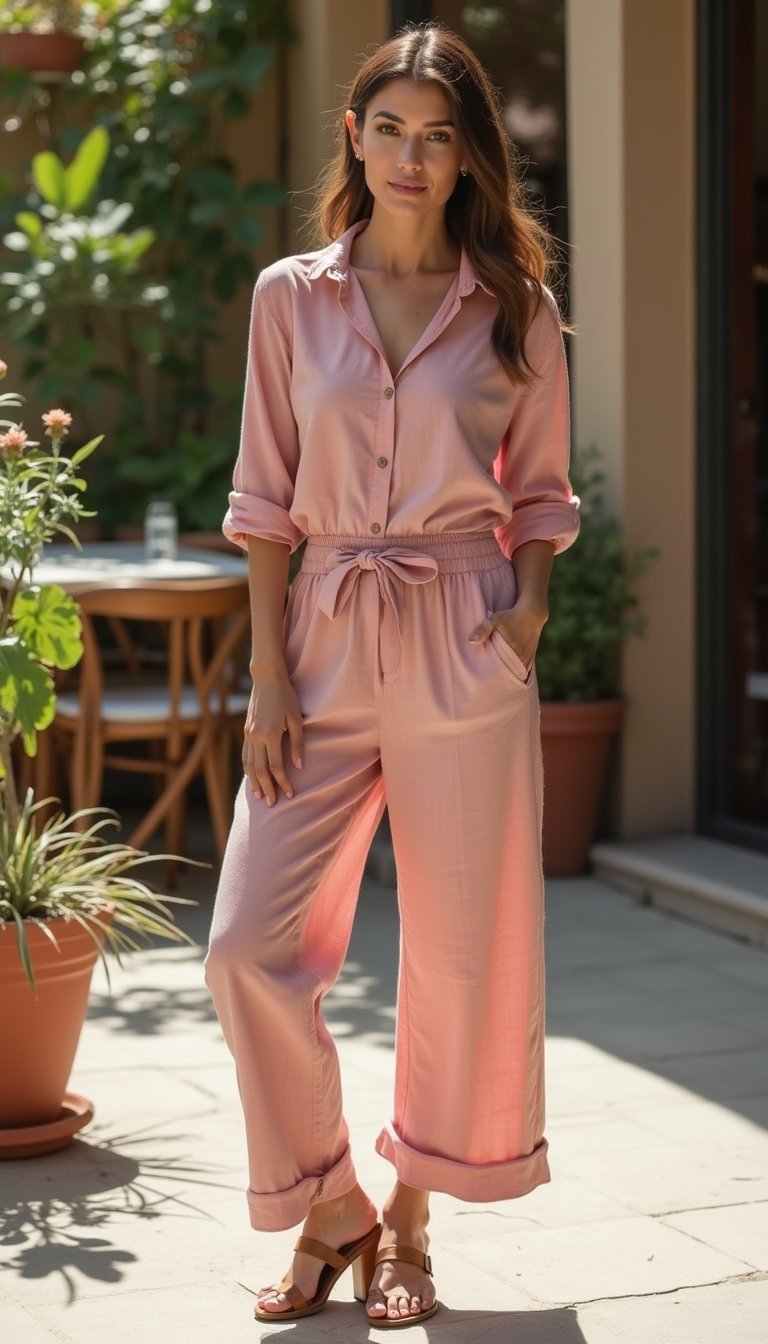 Linen Co-Ord Set With Sandals