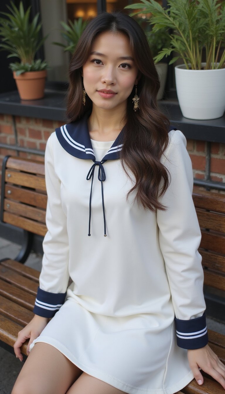 Sailor Collar Dress With Flats