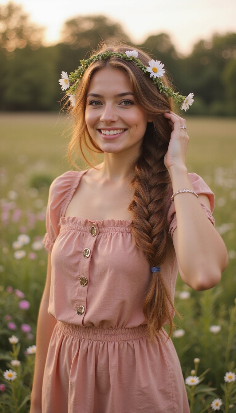 Fresh Halo Braid Adorned With Flower Accents