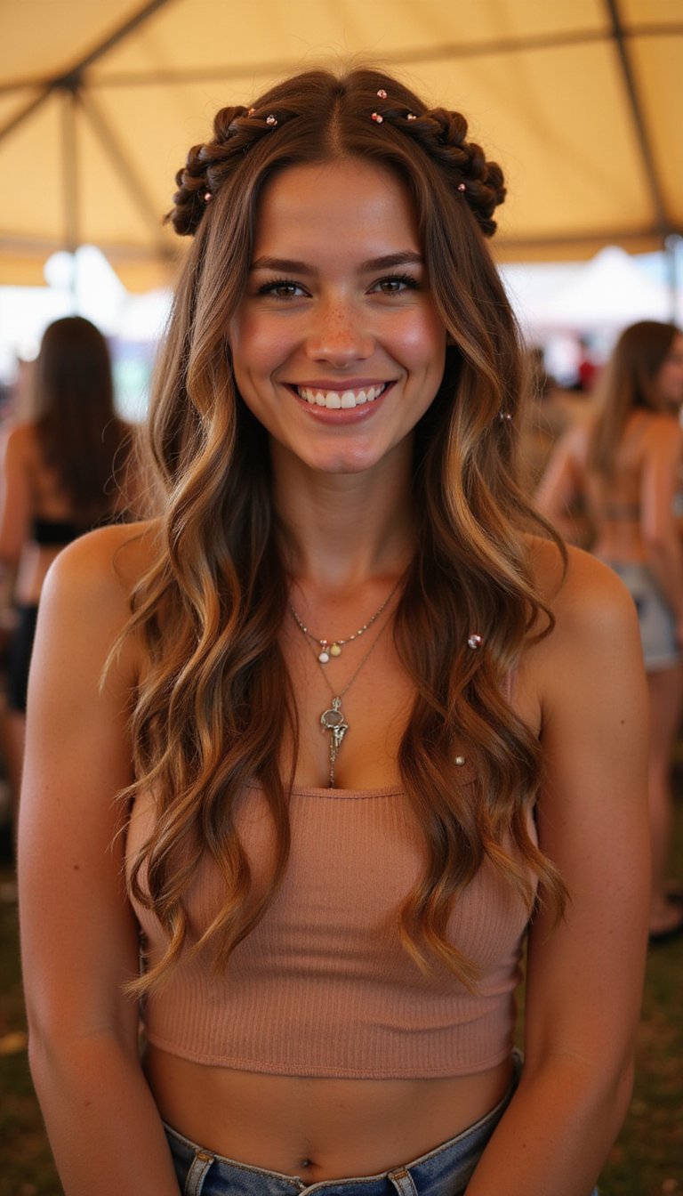 Half-Up Twisted Knots With Beads And Charm Details