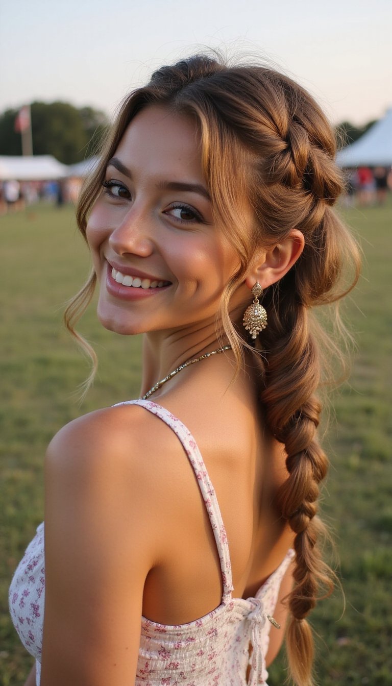 Loose Fishtail Side Braid With Soft Tendrils