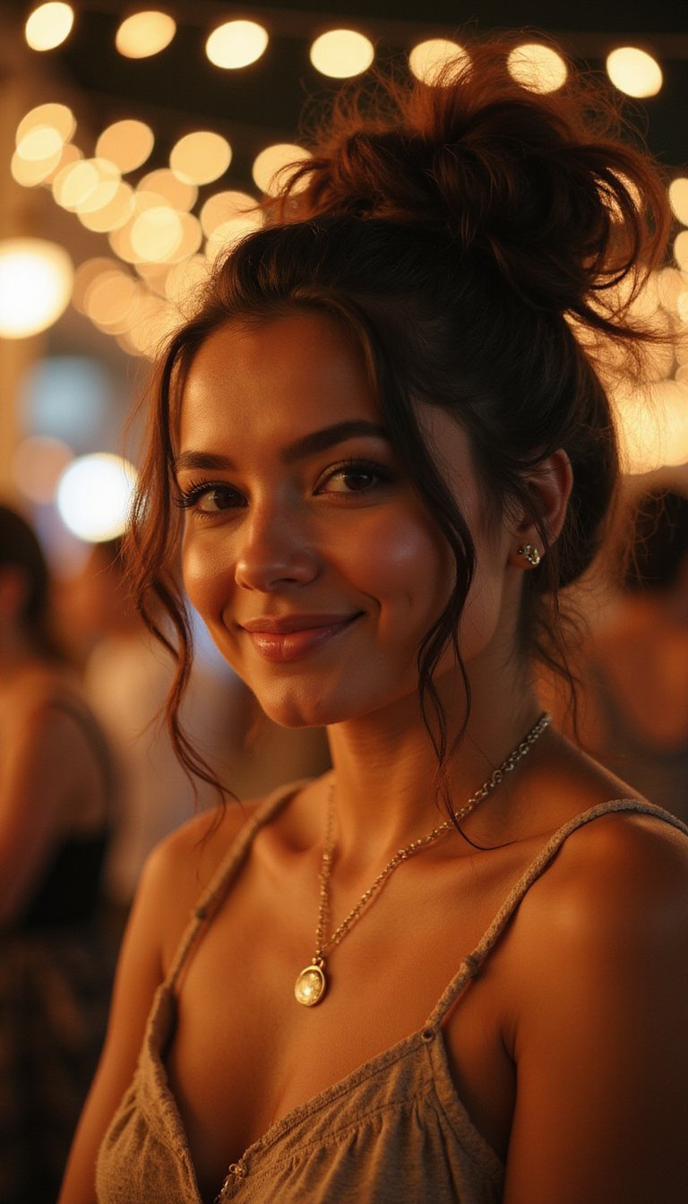 Messy Top Knot With Braided Base And Loose Pieces