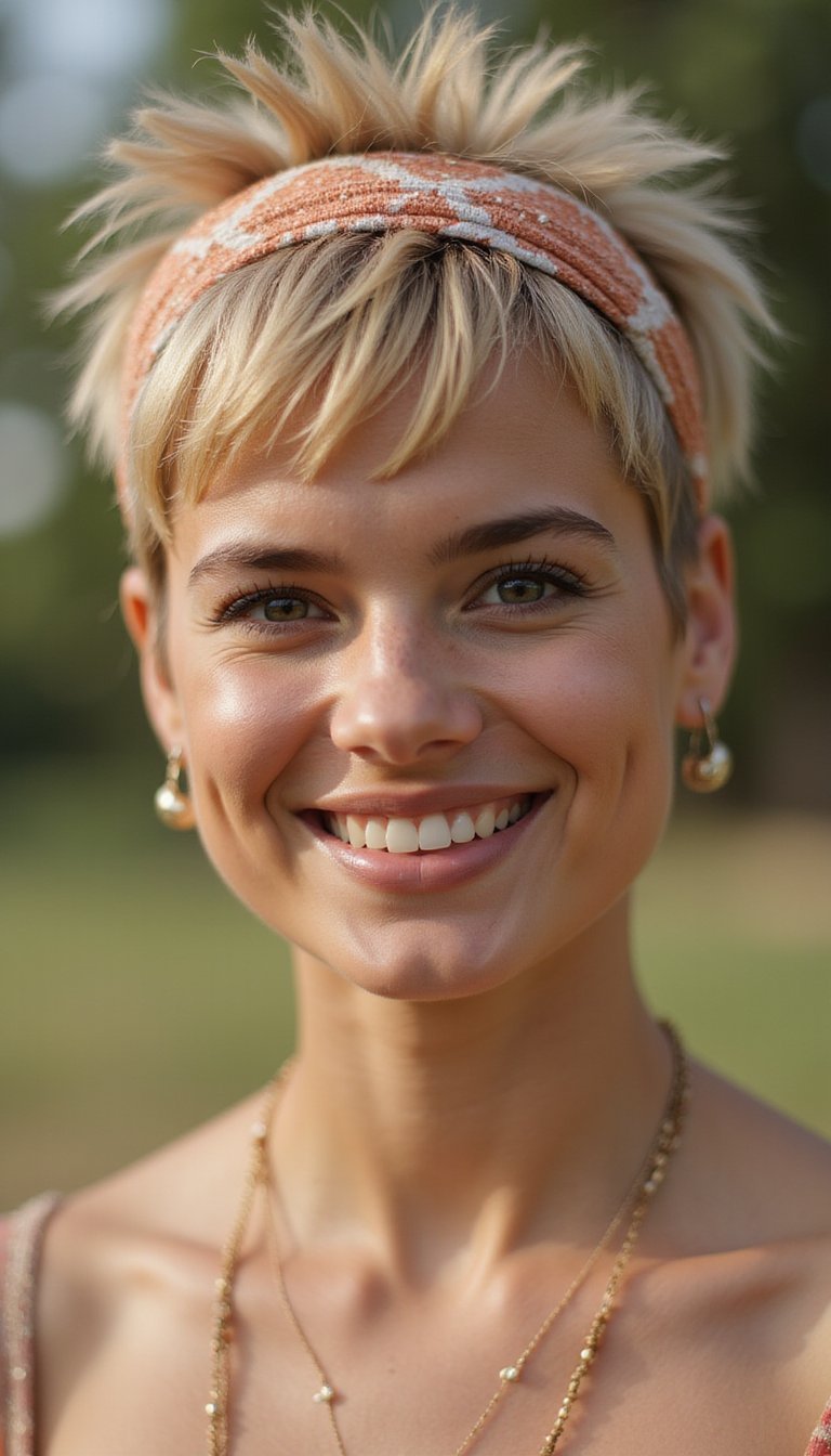 Soft Pixie With Boho Headband And Wispy Texture