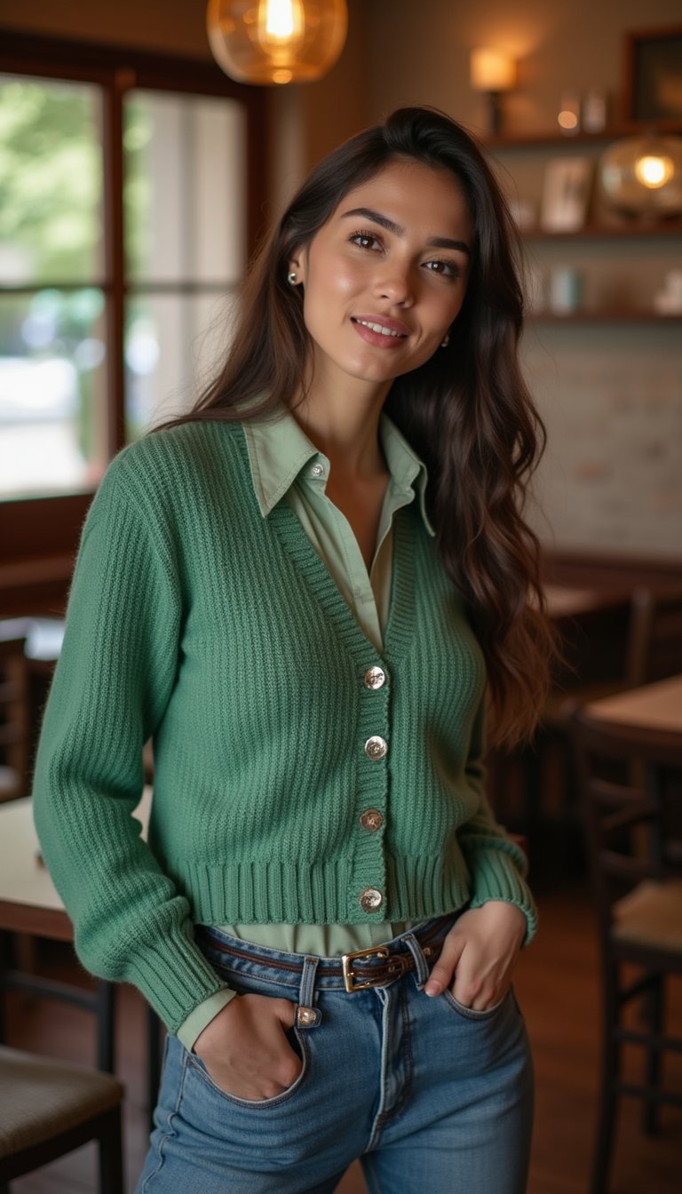 Cropped Cardigan with High-Waist Jeans