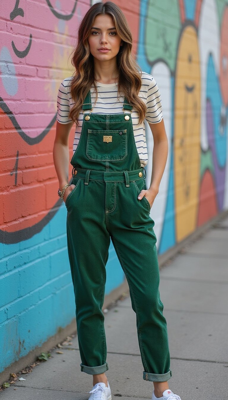 Green Corduroy Overalls and Tee