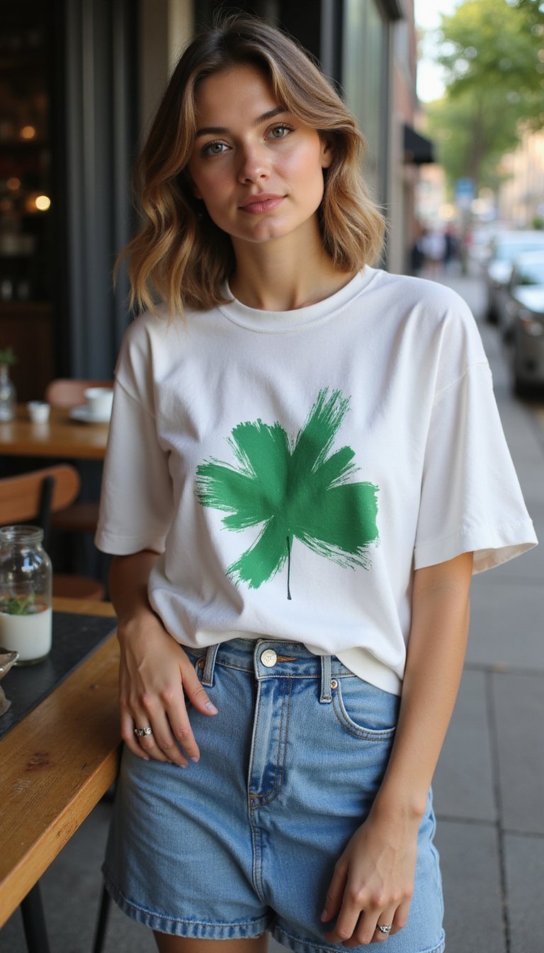 Hand-Painted Green Graphic Tee