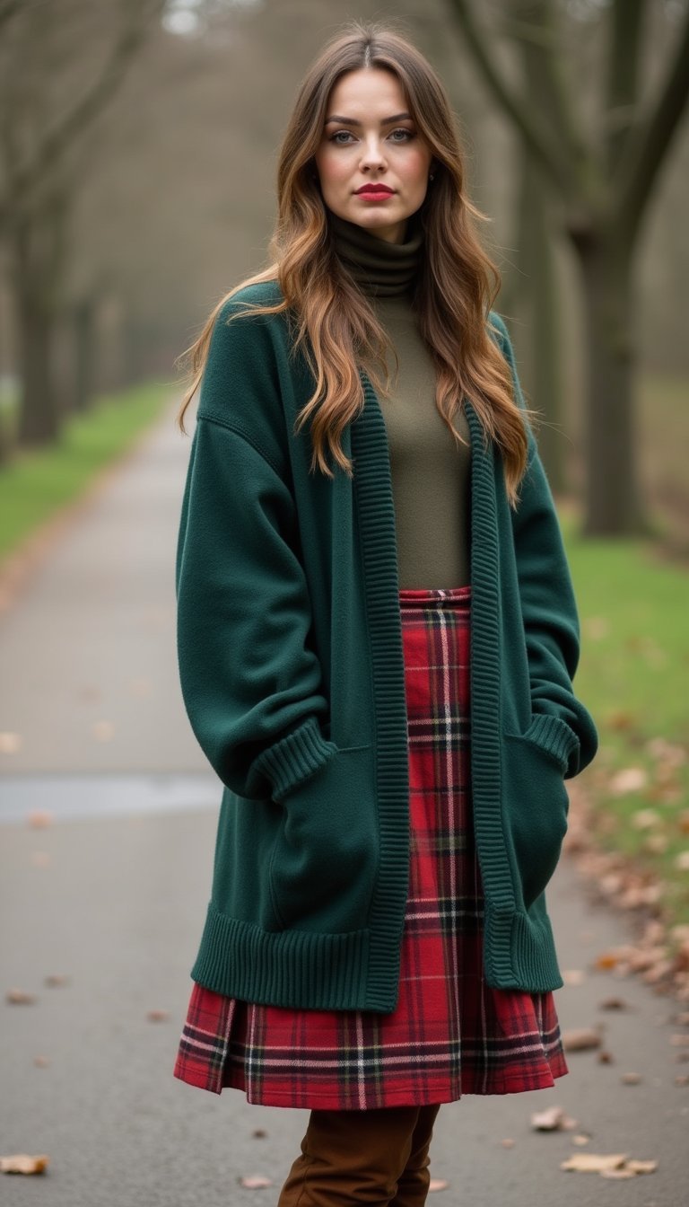 Layered Plaid and Cardigan