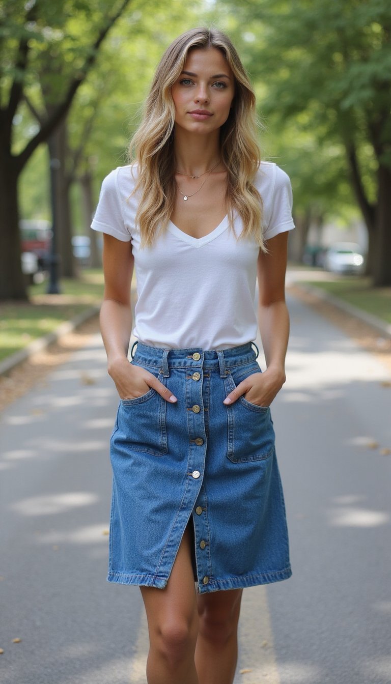 Denim Wrap Skirt with Button Front
