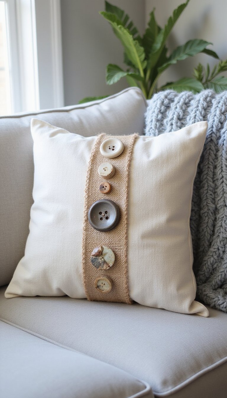 Button-Embellished Throw Pillow Covers, handmade