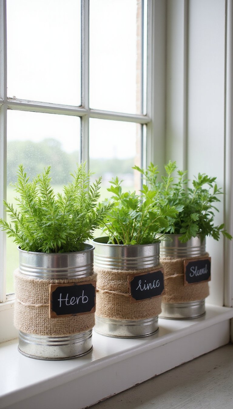 Farmhouse Herb Planters from Tin Cans