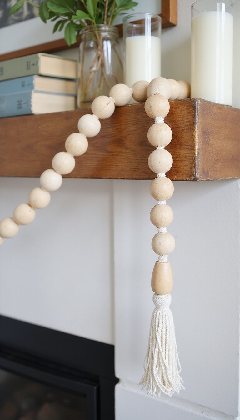 Wooden Bead Garland for Mantel or Shelf Display