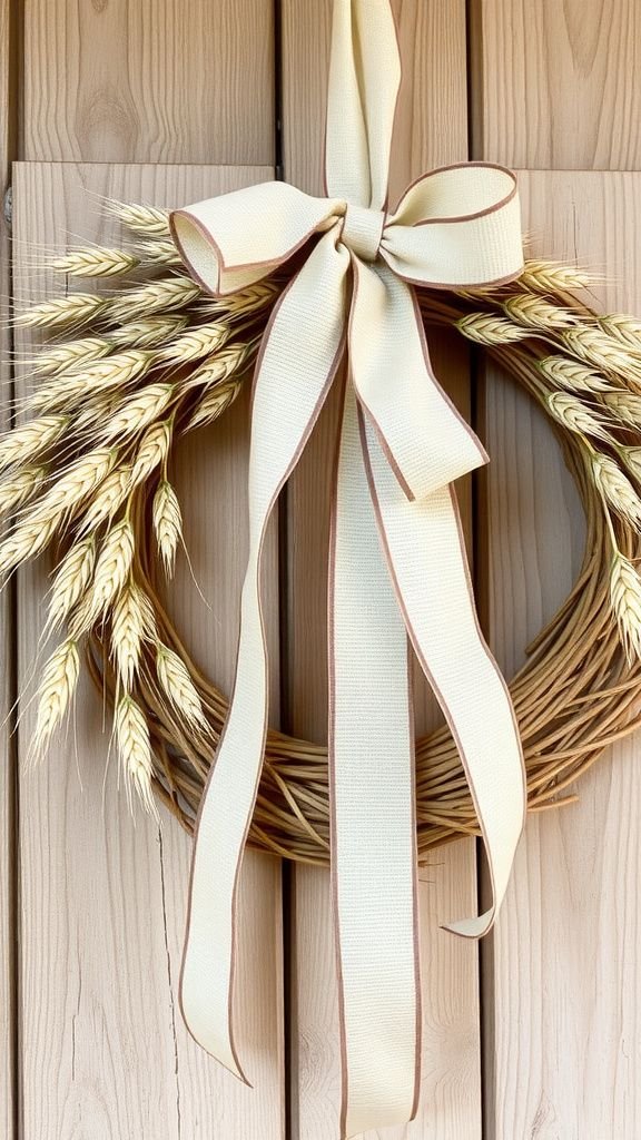 Simple wreath with dried wheat and ribbon