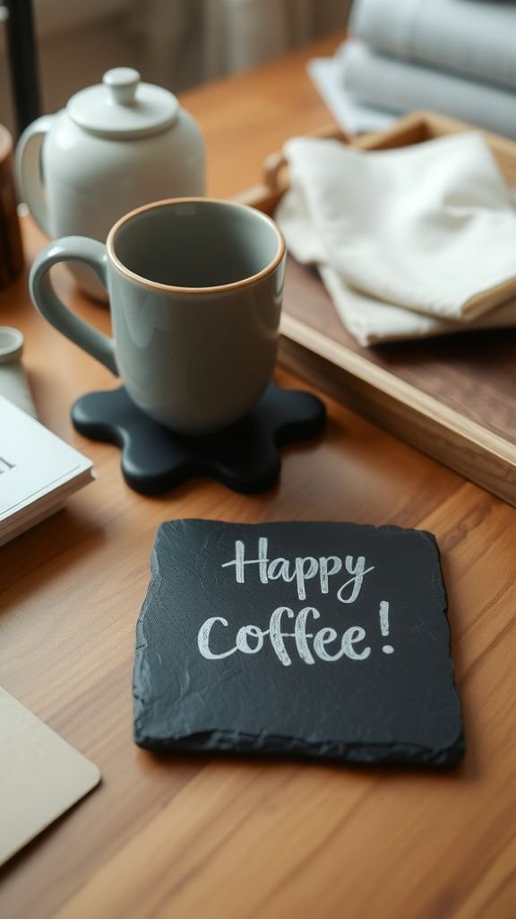 Slate coasters with handwritten farmhouse names