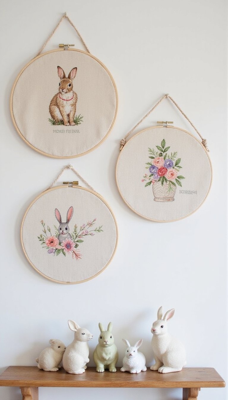 Bunny embroidery hoop wall art set