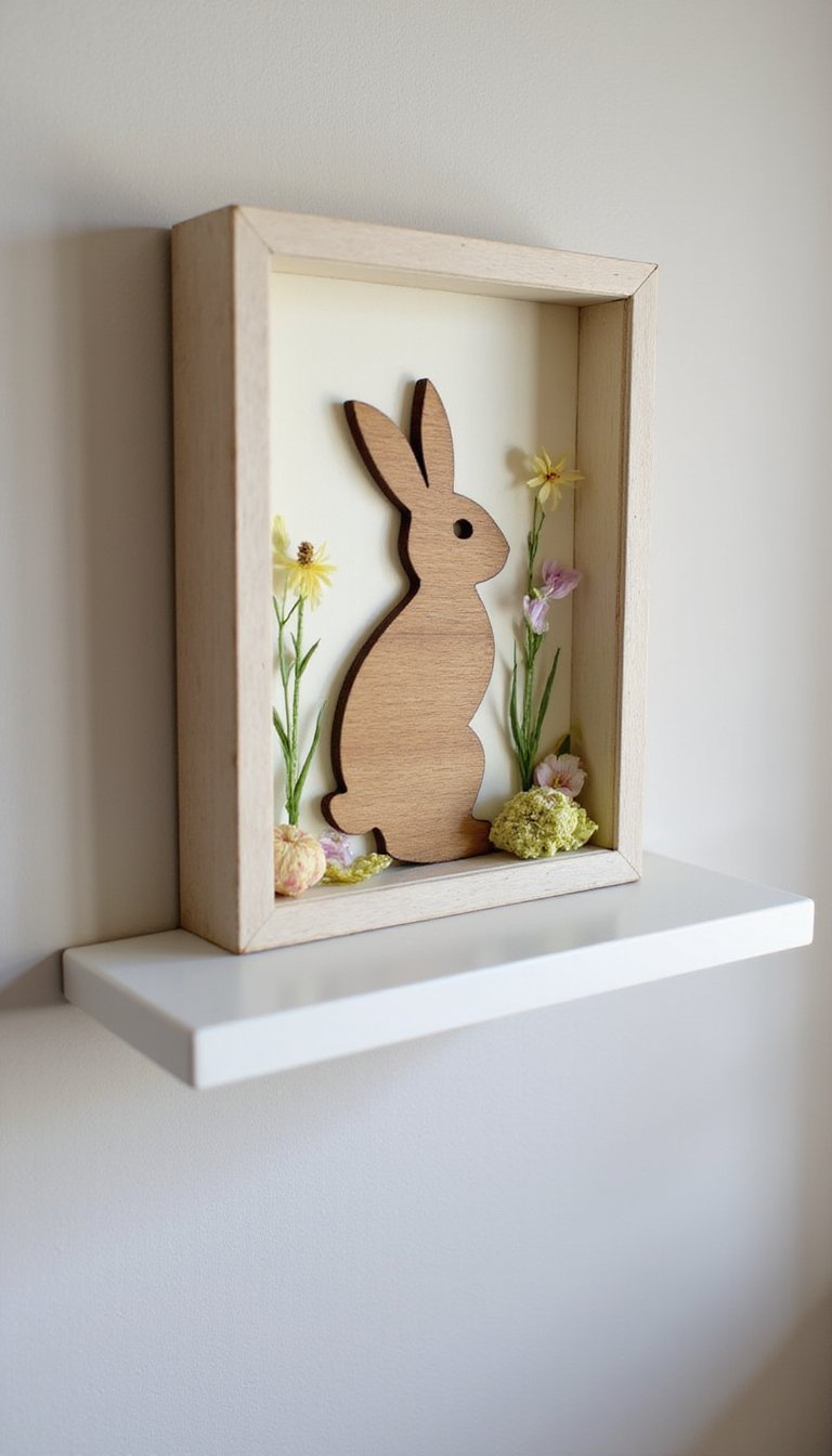 Bunny shadow box with pressed flowers