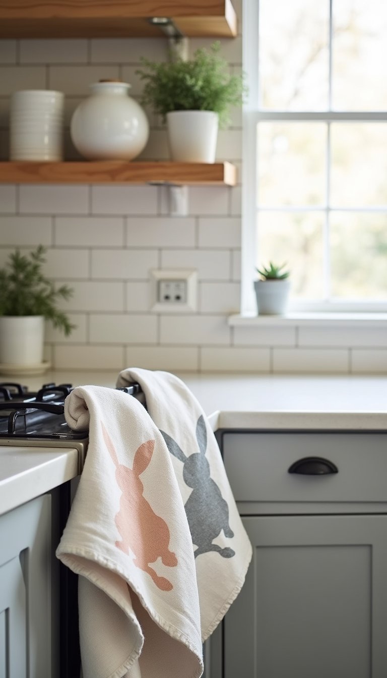 Bunny silhouette tea towels for kitchen charm