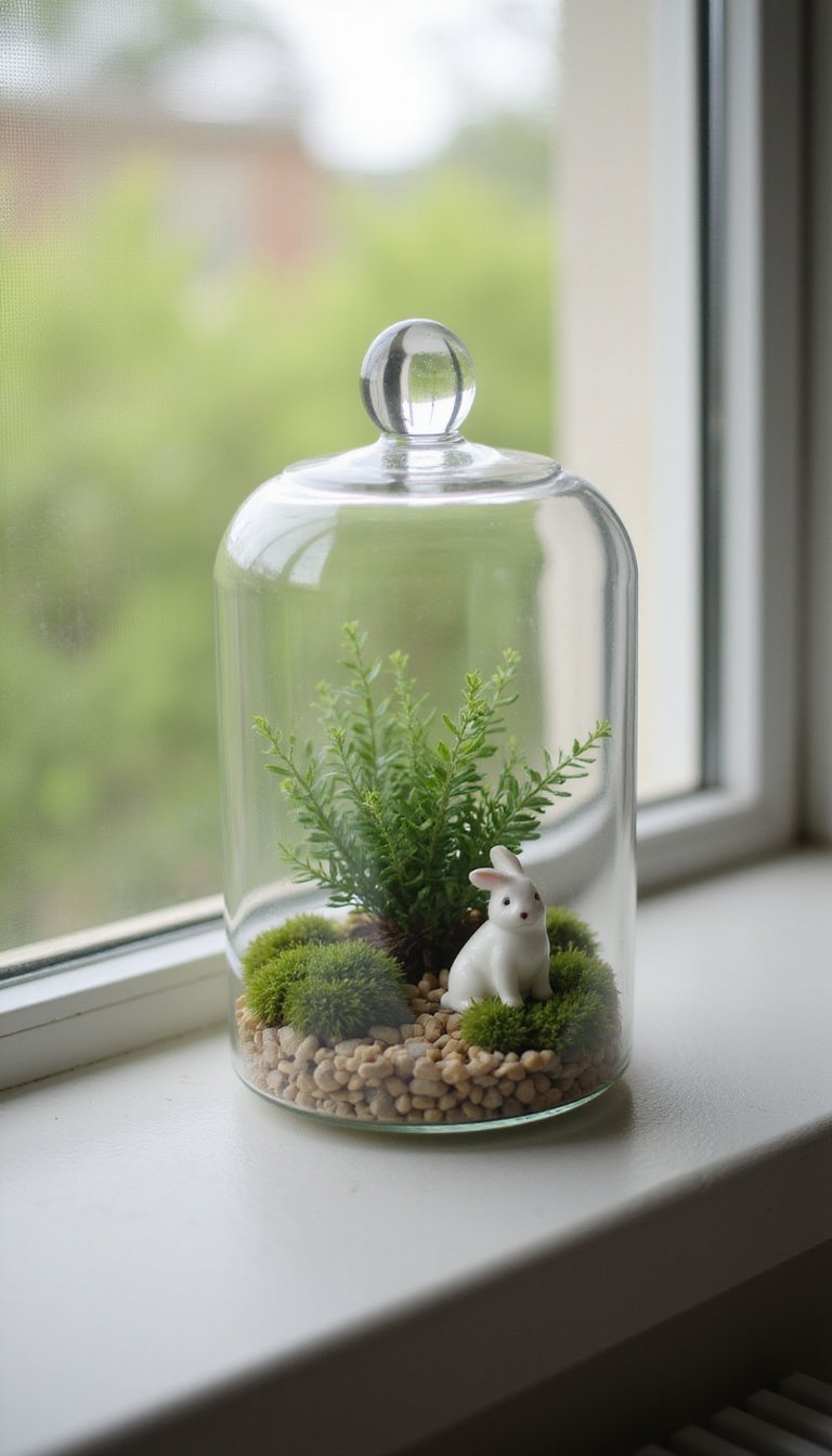Mini terrarium with ceramic bunny accent