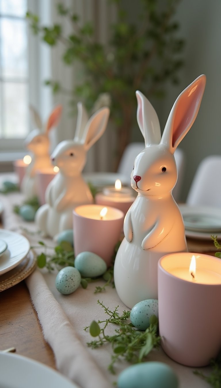 Painted ceramic bunny votive holders