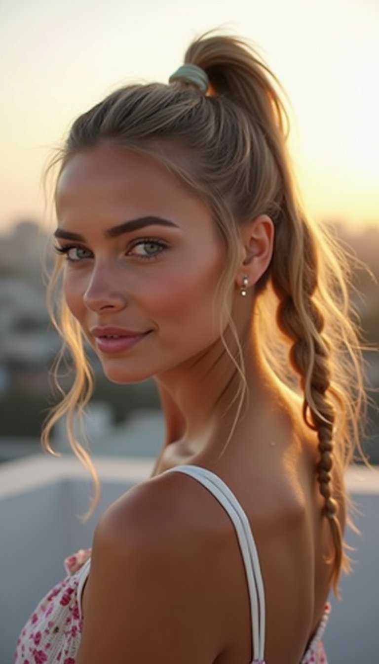 Ponytail Wrapped With A Mini Braid Detail