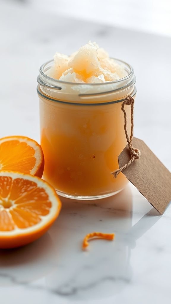 Citrus sugar scrub in a jar that smells like sunshine