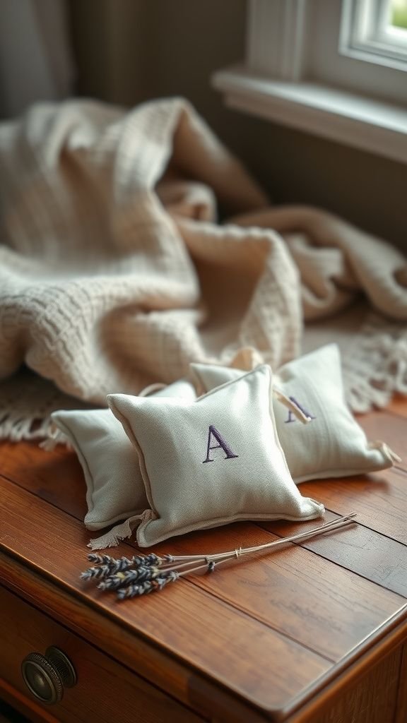 Lavender sachets with tiny embroidered names