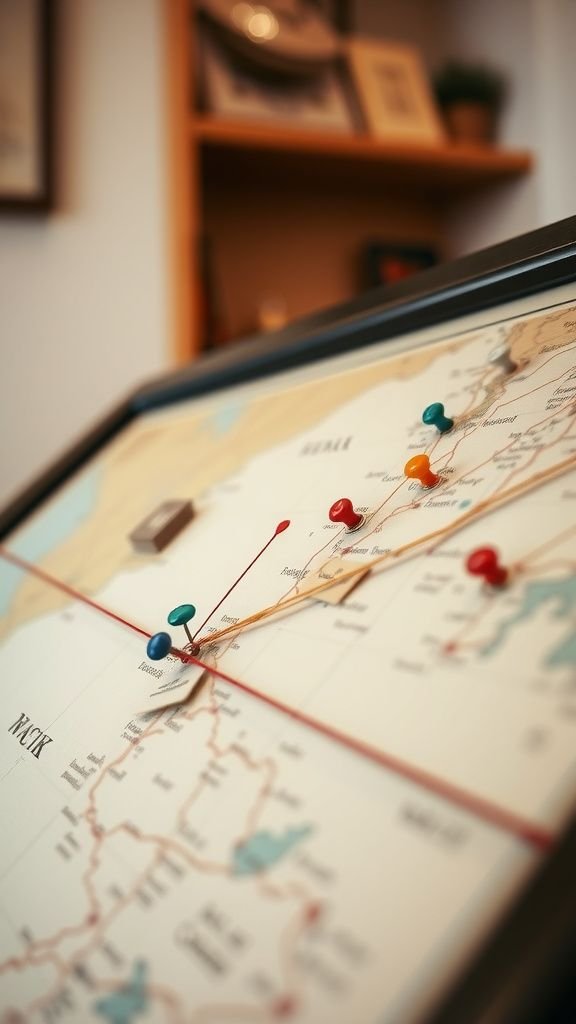 Memory map framed with threads connecting places