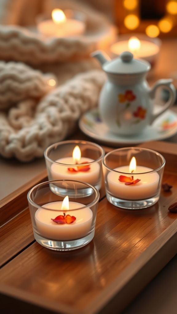 Tea-light candle trio with pressed petals