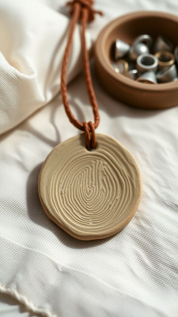 Textured clay fingerprint pendant keepsake