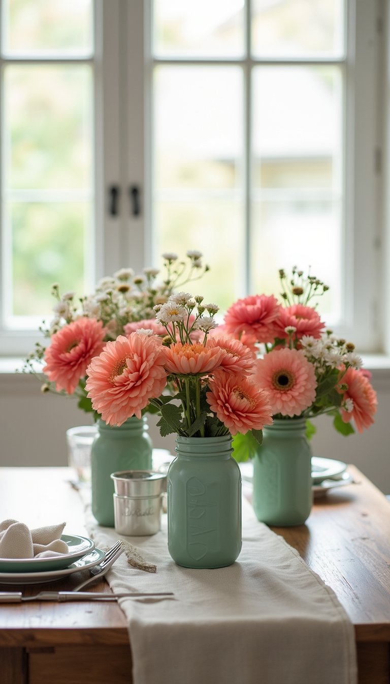 Hand-Painted Mason Jars with Bright Blooms