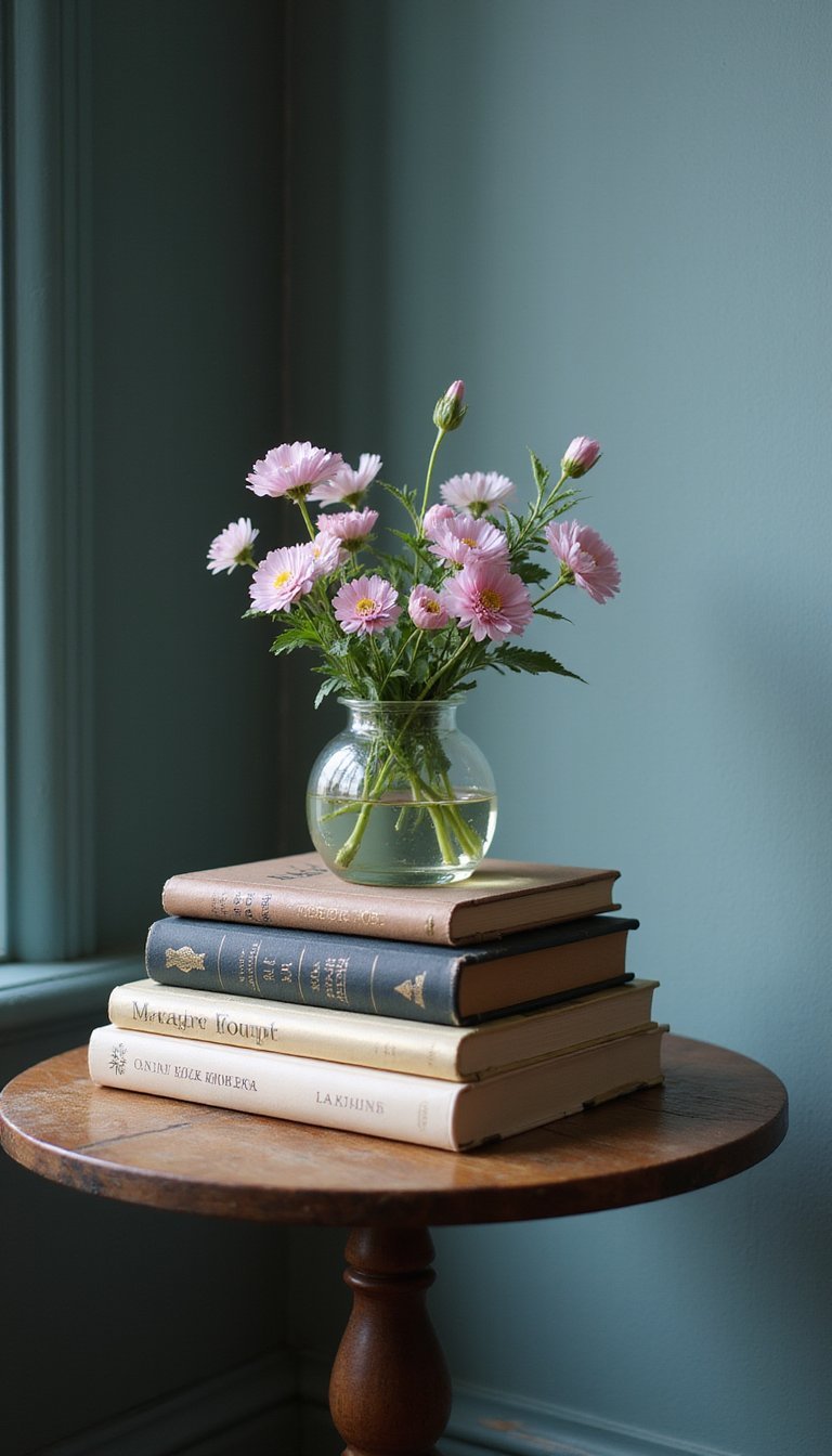 Stacked Book Vases for a Cozy Reading Nook Table