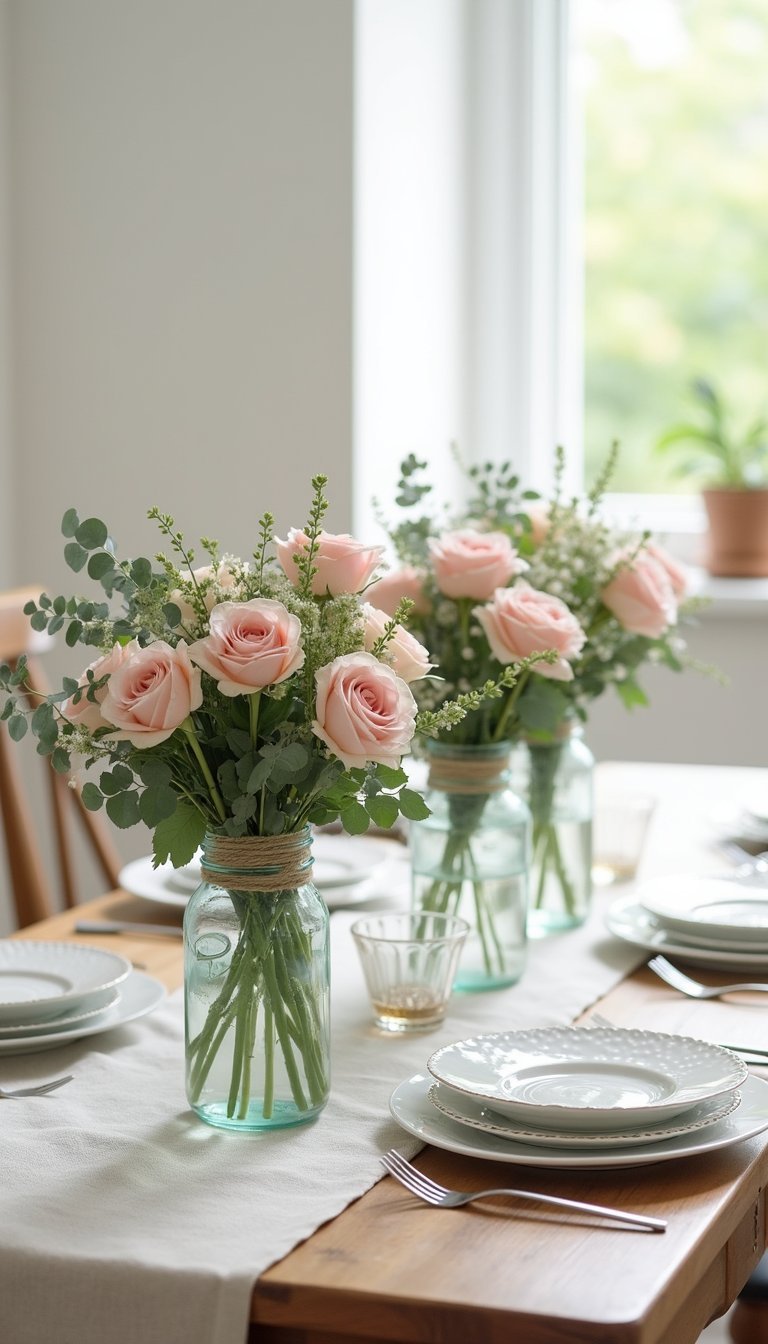 Sweet Mason Jar Posies for the Breakfast Table