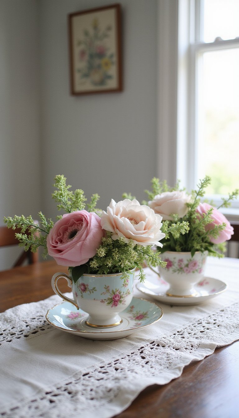 Vintage Teacup Centerpieces — Charming and Small